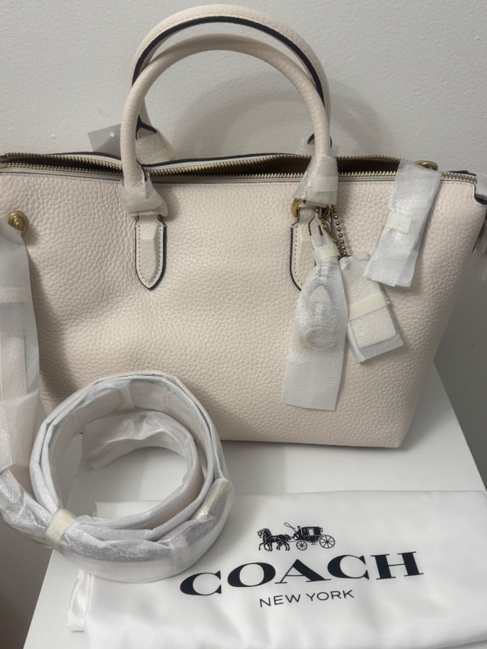COACH Cara Soft Pebble Leather Crossbody Satchel Chalk NEW - Picture 2 of 12